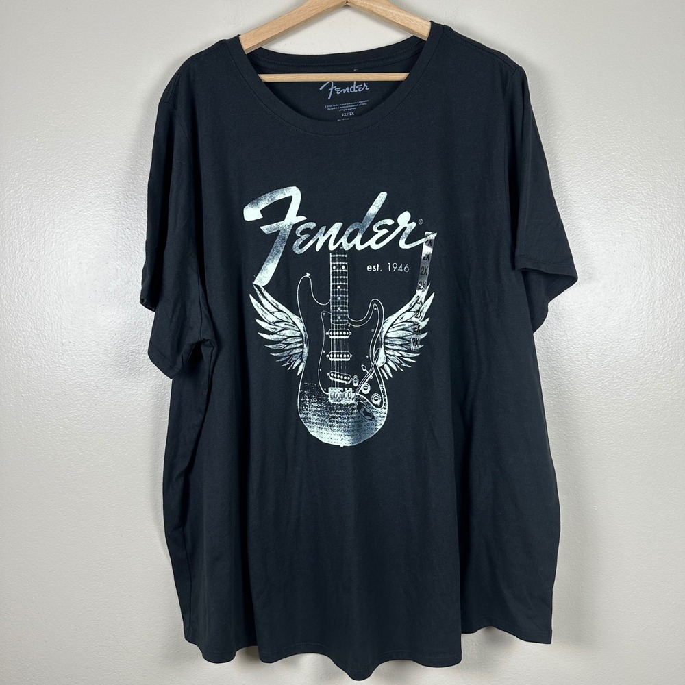 Fender Women's 2X T-Shirt Black Winged Guitar Graphic Tee Rock Concerts NEW